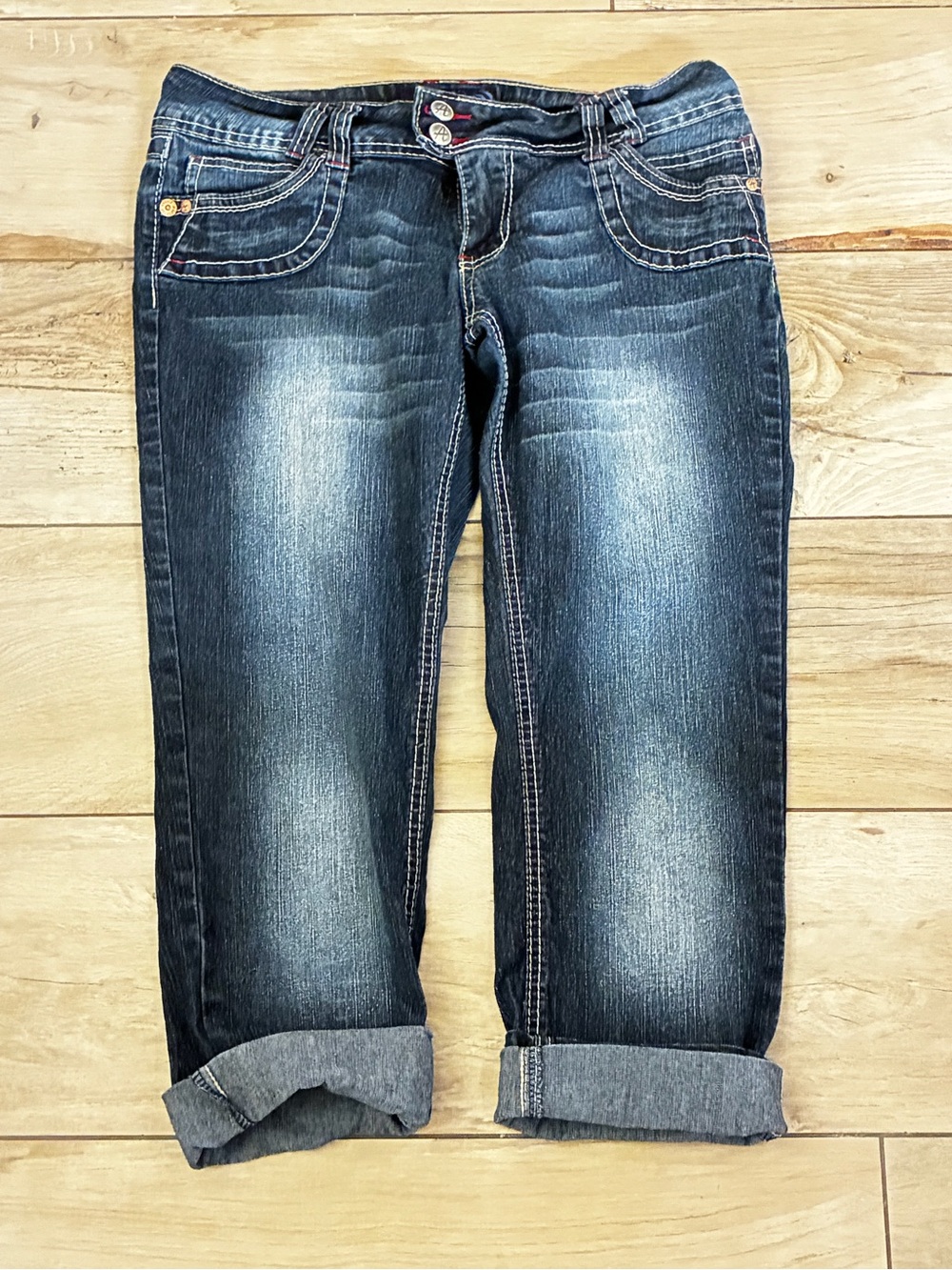 Angels Dark Wash Boyfriend Cropped Jeans with Rolled Cuff